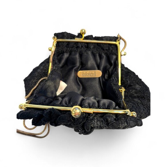 Carla Marchi Vintage Small Lace Evening Clutch Black Satin Gold Chain Bag - Picture 3 of 8